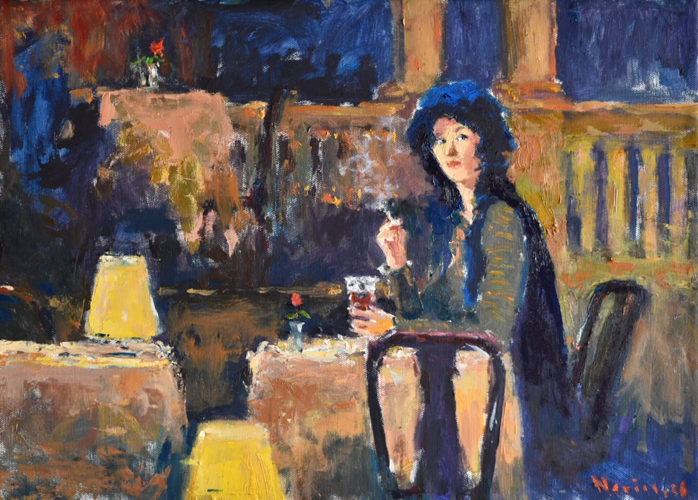 A woman at night